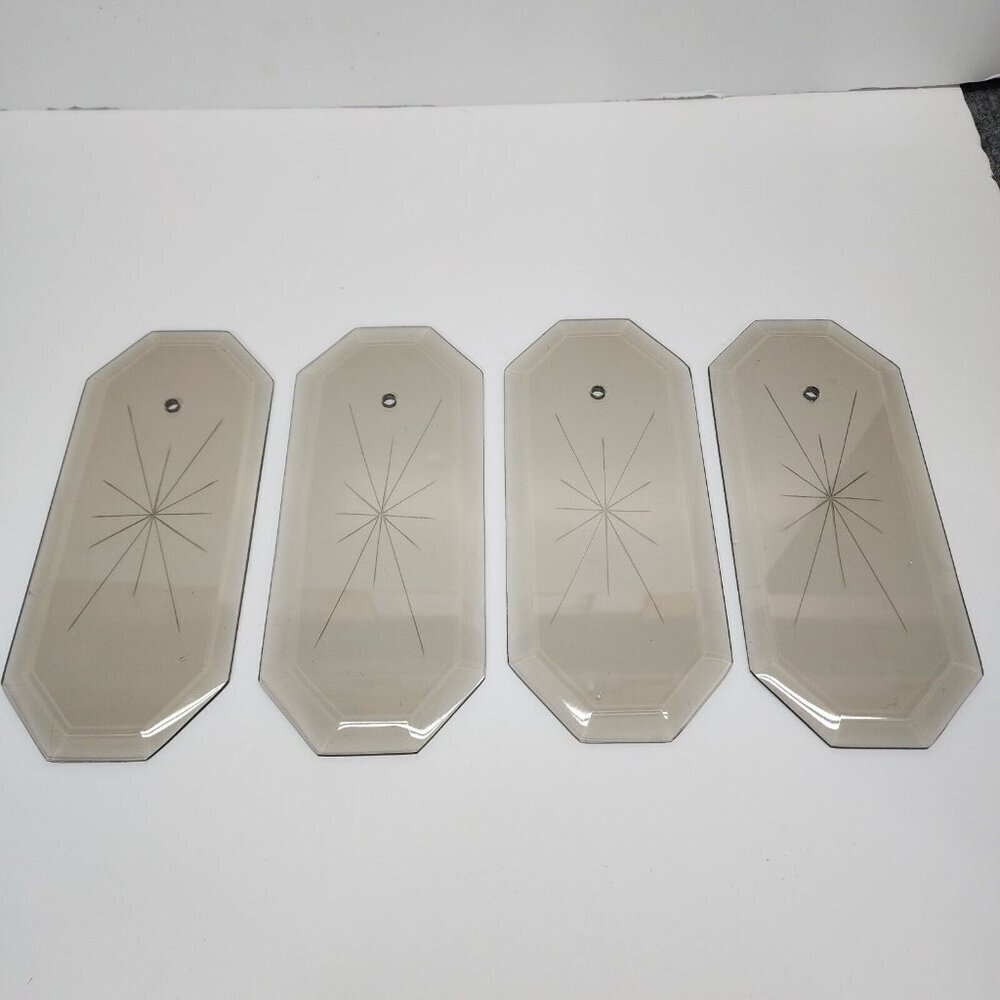 4 Vtg Glass Panel Replacement 12 pt Starburst Smoke Lamp Chandelier Octagonal